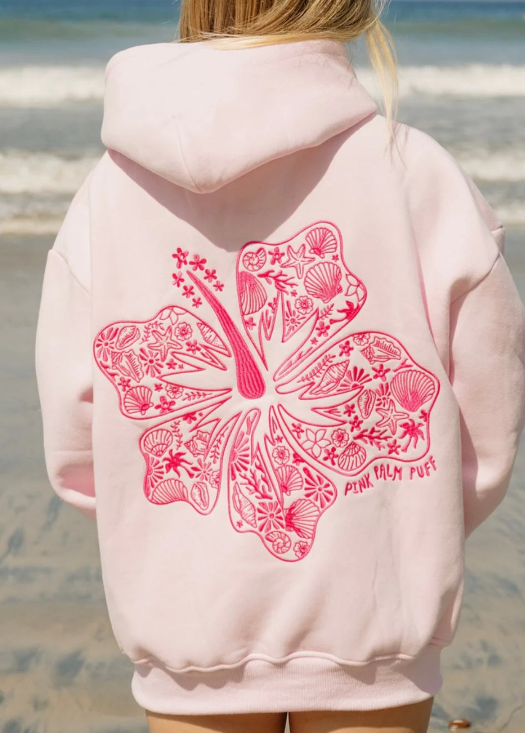 Pink palm puff hibiscus hoodie