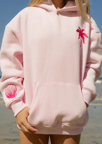 Pink palm puff hibiscus hoodie