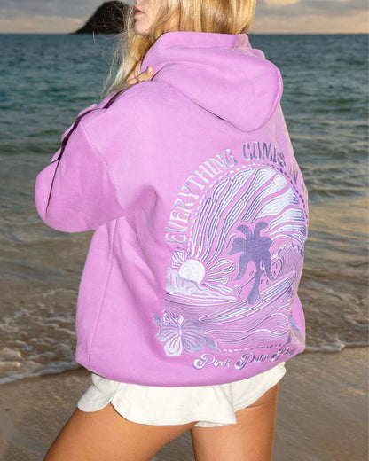 Pink palm puff everything comes in waves hoodie