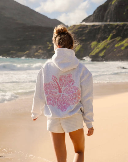 Pink palm puff hibiscus hoodie